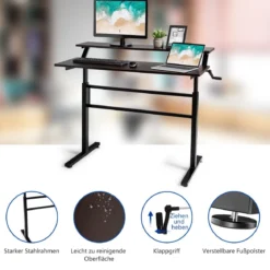 2-Etagen Stehtisch Sitz-Steh-Schreibtisch mit Monitor Regal Höhenverstellbar 120 x 60 x 88-126 cm Braun