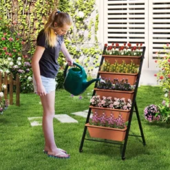 5 Etagen Vertikales Hochbeet mit Rollen Blumenbeet mit Pflanzkästen Blumenkasten