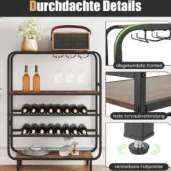 5 Etagen Weinregal für 16 Flaschen mit Glashaltern Flaschenregal Weinständer 90 x 35 x 117 cm