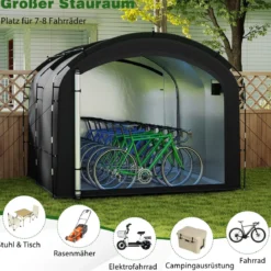 Fahrradgarage Outdoor-Fahrradabdeckung mit wasserfestem & silberbeschichtetem Gewebe Fahrradschuppen Schwarz