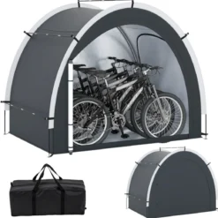 Fahrradgarage Outdoor Fahrradabdeckung mit wasserbeständigem silberbeschichtetem Gewebe Reißverschlusstür Schwarz