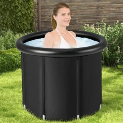 Faltbare Badewanne mit Tragetasche & Reparaturset & Abdeckung Tragbares Eisbad Schwarz