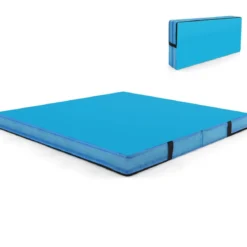 Faltbare Gymnastikmatte 122 x 122 x 10 cm dicke zweifach faltbare Gymnastik-Tumbling-Matte mit Kunstlederbezug Blau