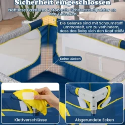 Faltbarer Baby Laufstall mit 50 Bälle & 4 Griffe & Reißverschlusstor Laufgitter Krabbelgitter Blau