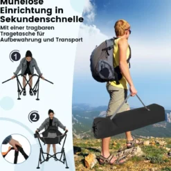 Faltbarer Campingstuhl mit Verstellbarer Rückenlehne & Getränkehalter Klappstuhl Faltstuhl Schwarz