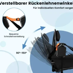 Faltbarer Campingstuhl mit Verstellbarer Rückenlehne & Getränkehalter Klappstuhl Faltstuhl Schwarz
