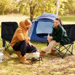Faltbarer Campingstuhl mit Verstellbarer Rückenlehne & Seitentasche Gepolsterter Klappstuhl