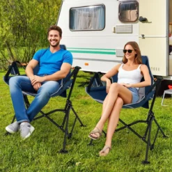 Faltbarer Campingstuhl mit Verstellbarer Rückenlehne & Getränkehalter Klappstuhl Faltstuhl Blau