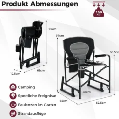 Faltbarer Campingstuhl mit Wippfunktion & Getränkehalter & Seitentasche Angelstuhl