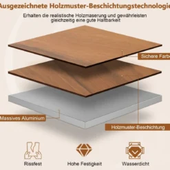 Faltbarer Campingtisch aus Aluminium Picknicktisch mit Holzoptik Natur 89x59x45cm
