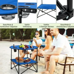 Faltbarer Campingtisch mit Getränkehaltern & Tragetasche 2-stöckiger Angeltisch Picknicktisch