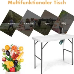 Faltbarer Jagd-Reinigungs-Schneidetisch mit Schnellanschluss-Stahlhahn 114,5 x 59 x 94 cm