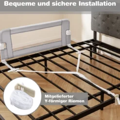 Faltbares Bettgitter Sicherheitsgitter für Kleinkinder Bettschutzgitter mit Gurt 105 x 40 x 42 cm Grau