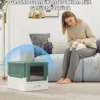Faltbares Katzenklo mit Deckel & Ausziehbarem Tablett & Fronteinstieg Katzentoilette Grün