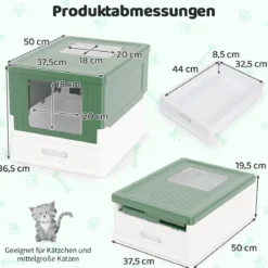 Faltbares Katzenklo mit Deckel & Ausziehbarem Tablett & Fronteinstieg Katzentoilette Grün