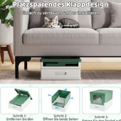 Faltbares Katzenklo mit Deckel & Ausziehbarem Tablett & Fronteinstieg Katzentoilette Grün