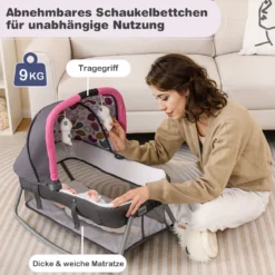 Faltbares Reisebett & Laufstall tragbares Babybett mit Babywiege Wickeltisch Spielbogen Musikbox