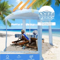 Faltbare Strandkabine Strandüberdachung mit Tragetasche 202 x 202 x 233-270 cm Hellblau