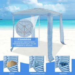 Faltbare Strandkabine Strandüberdachung mit Tragetasche 202 x 202 x 233-270 cm Hellblau