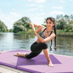 Faltbare Turnstange für Kinder Wackelfreies Heim-Fitnessgerät mit Gymnastikmatte Violett