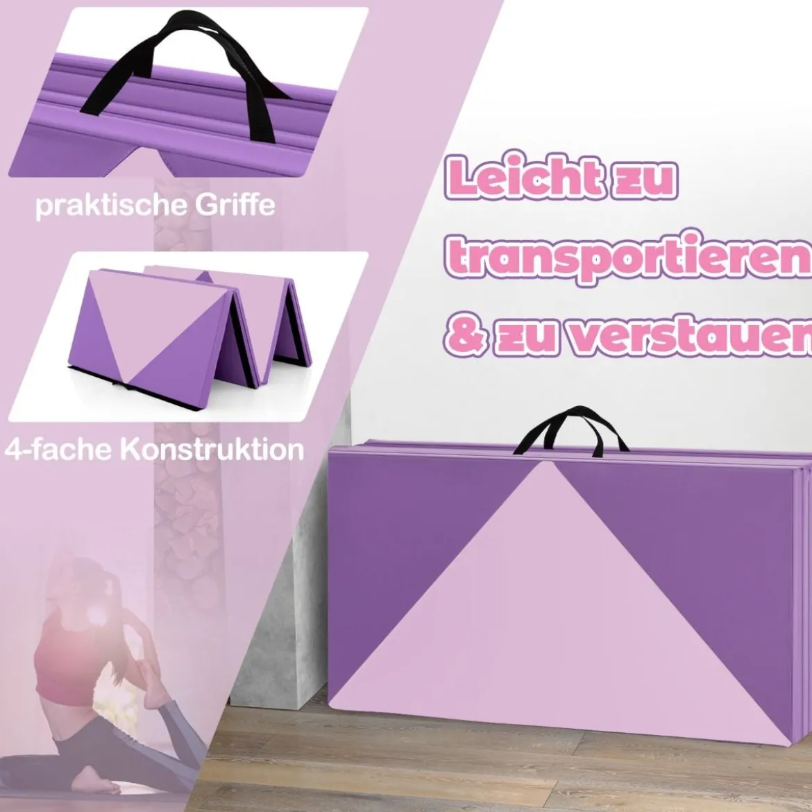 Faltbare Turnstange für Kinder Wackelfreies Heim-Fitnessgerät mit Gymnastikmatte Violett