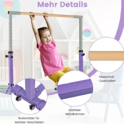 Faltbare Turnstange für Kinder Wackelfreies Heim-Fitnessgerät mit Gymnastikmatte Violett