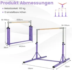 Faltbare Turnstange für Kinder Wackelfreies Heim-Fitnessgerät mit Gymnastikmatte Violett