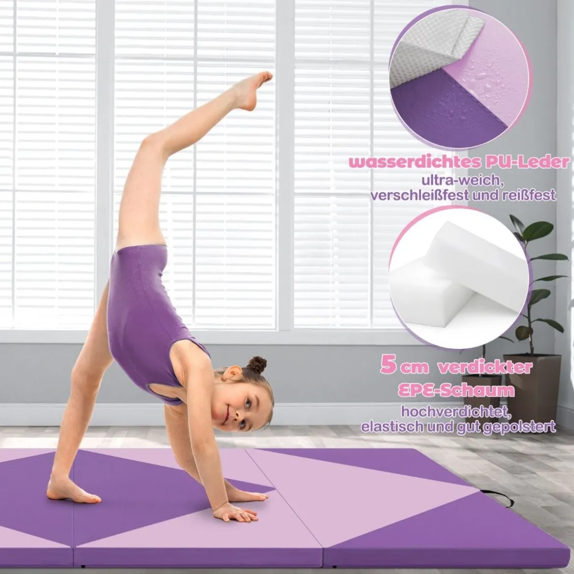 Faltbare Turnstange für Kinder Wackelfreies Heim-Fitnessgerät mit Gymnastikmatte Violett