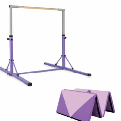 Faltbare Turnstange für Kinder Wackelfreies Heim-Fitnessgerät mit Gymnastikmatte Violett