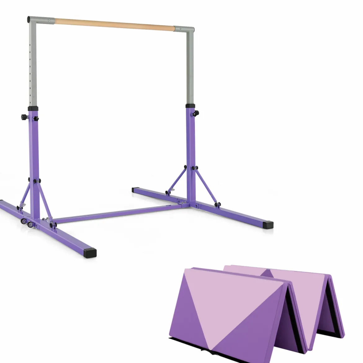 Faltbare Turnstange für Kinder Wackelfreies Heim-Fitnessgerät mit Gymnastikmatte Violett