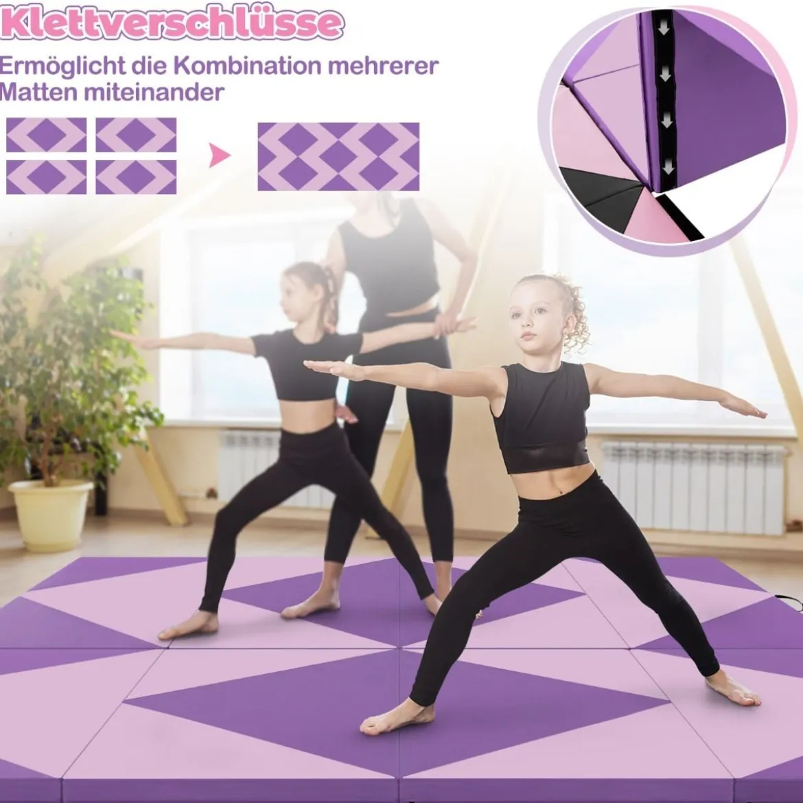 Faltbare Turnstange für Kinder Wackelfreies Heim-Fitnessgerät mit Gymnastikmatte Violett
