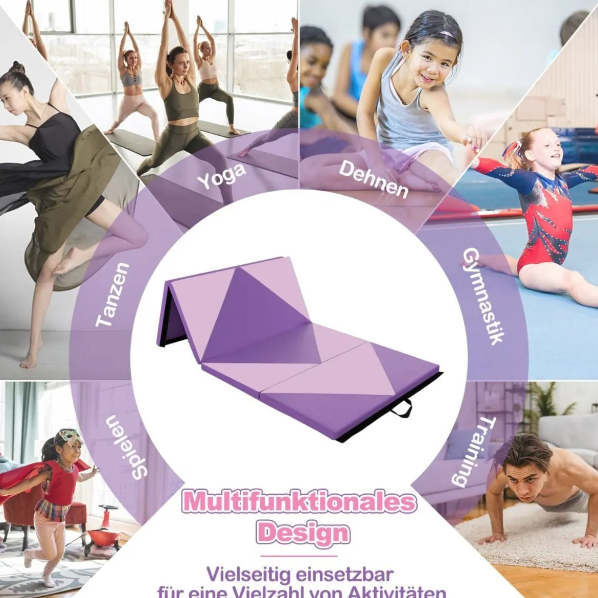 Faltbare Turnstange für Kinder Wackelfreies Heim-Fitnessgerät mit Gymnastikmatte Violett