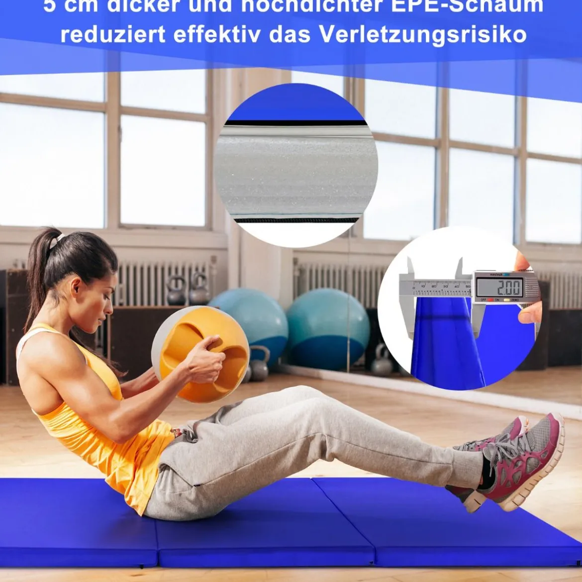 Faltbare Turnstange für Kinder Wackelfreies Heim-Fitnessgerät mit Gymnastikmatte Blau
