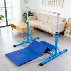 Faltbare Turnstange für Kinder Wackelfreies Heim-Fitnessgerät mit Gymnastikmatte Blau