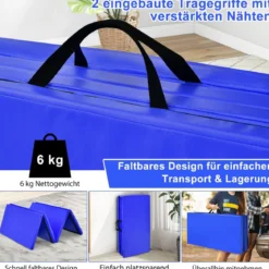 Faltbare Turnstange für Kinder Wackelfreies Heim-Fitnessgerät mit Gymnastikmatte Blau