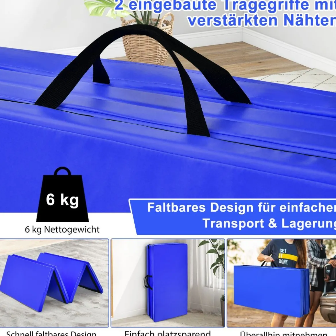 Faltbare Turnstange für Kinder Wackelfreies Heim-Fitnessgerät mit Gymnastikmatte Blau