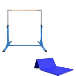 Faltbare Turnstange für Kinder Wackelfreies Heim-Fitnessgerät mit Gymnastikmatte Blau
