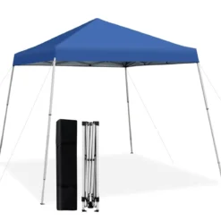 Faltpavillon 3 m x 3 m Großes Aufklappbares Vordach Blau mit Tragetasche mit 3-stufiger Höhenverstellung