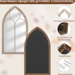 Farmhouse Fensterrahmen Spiegel gewölbter Wandspiegel mit Metallrahmen Grau 111,5 x 60,5 x 3,5 cm