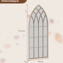 Farmhouse Fensterrahmen Spiegel gewölbter Wandspiegel mit Metallrahmen Grau 115 x 50 x 2 cm