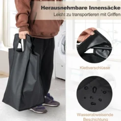 3 Fächer Wäschekorb mit Ablage & 3 Abnehmbaren Taschen Wäschesammler 66,5 x 33 x 72 cm