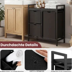 3 Fächer Wäschekorb mit Ablage 75 L Wäschesammler mit 3 Abnehmbaren Taschen Wäschesortierer