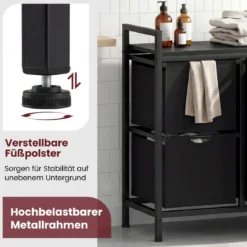 3 Fächer Wäschekorb mit Ablage 75 L Wäschesammler mit 3 Abnehmbaren Taschen Wäschesortierer