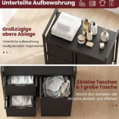 3 Fächer Wäschekorb mit Ablage 75 L Wäschesammler mit 3 Abnehmbaren Taschen Wäschesortierer