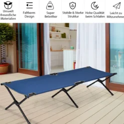 Feldbett Campingbett Metallrahmen Faltbar Klappbett Belastbar bis 135 kg 190 x 67 x 42 cm Blau