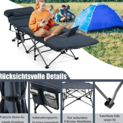 Feldbett Klappbar Campingbett mit Matratze 185 cm x 65 cm x 41–53 cm Blau