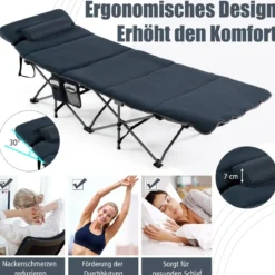 Feldbett Klappbar Campingbett mit Matratze 185 cm x 65 cm x 41–53 cm Blau