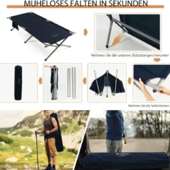 Feldbett Klappbar XXL 214,5 x 106 cm Campingbett mit Seitentasche