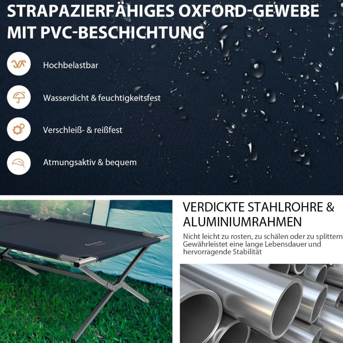 Feldbett Klappbar XXL 214,5 x 106 cm Campingbett mit Seitentasche