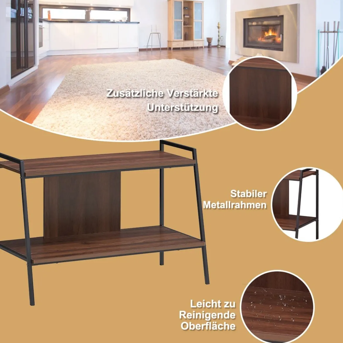 Fernsehschrank TV-Entertainment-Center 2-Stufiges TV-Regal für Fernseher bis 32 Zoll Walnuss